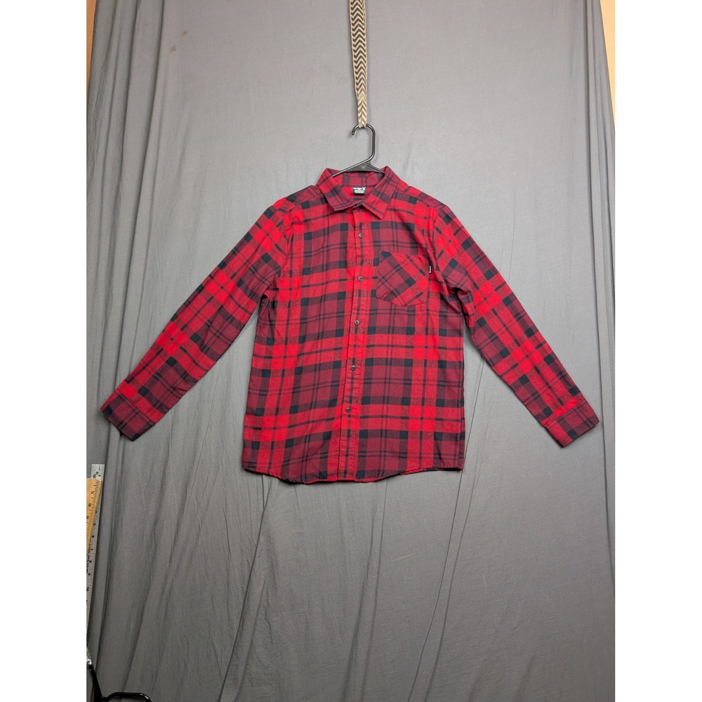 Hurley Boys XL Red Black Plaid Flannel Button Down Shirt Long Sleeve‎